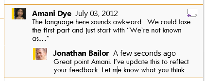 Screenshot of a comment with a reply in Word 2013 Screenshot of a comment with a reply in Word 2013